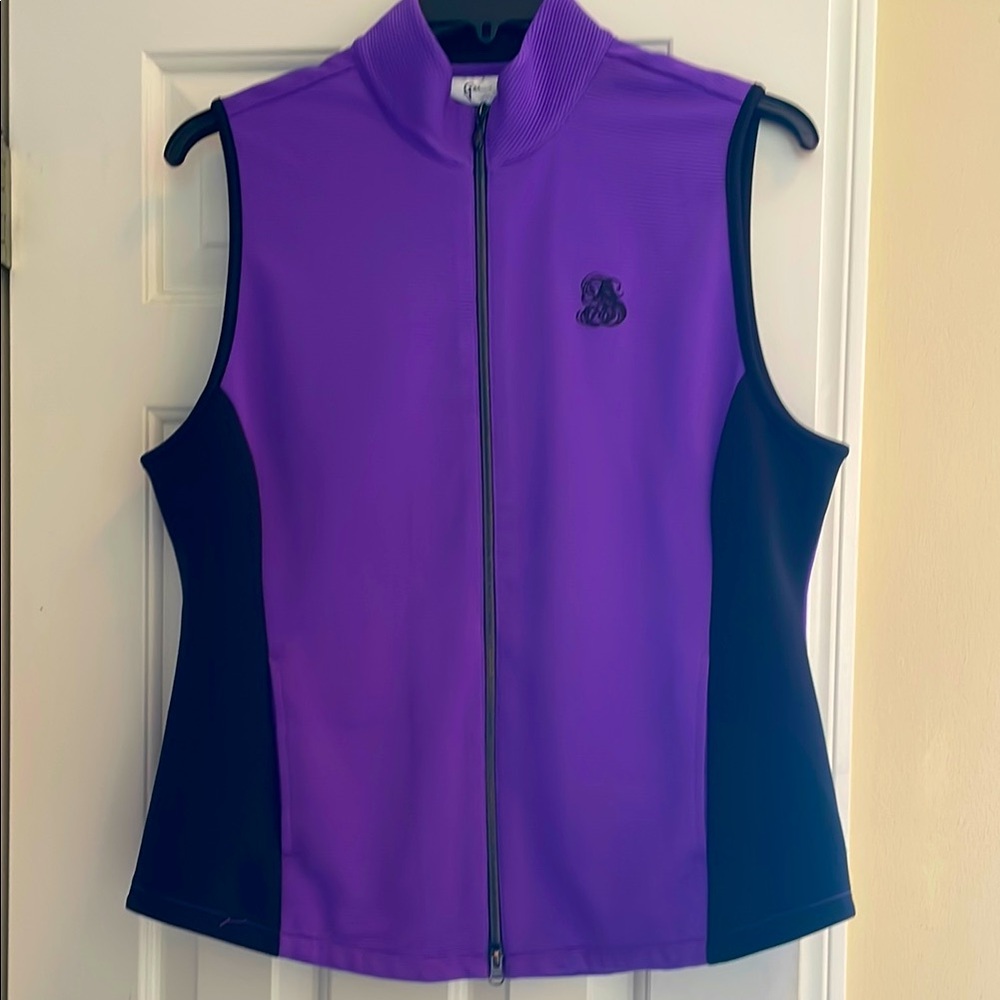 Purple and Black Sleeveless Zip-Up Golf Vest